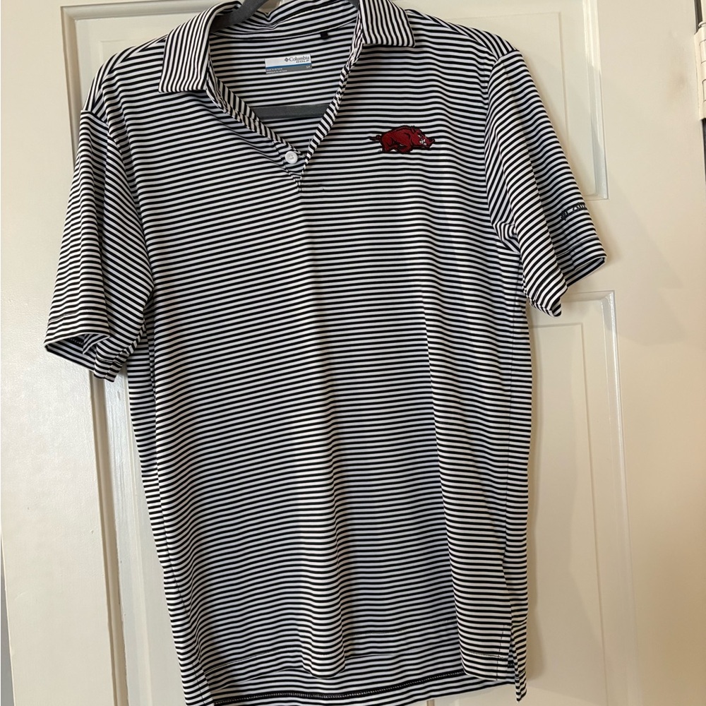 Razorback black and white Striped Polo Shirt
